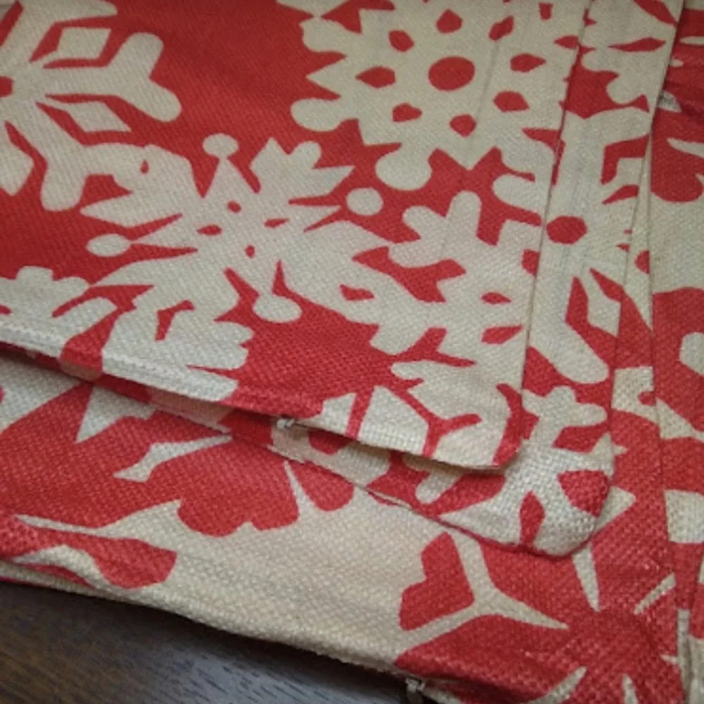 Snowflake Throw Pillow Covers Red and Beige 4 pc